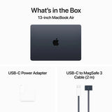 13-inch MacBook Air with USB-C power adapter and cable on a white background