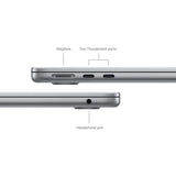 Close-up of a laptop with labeled ports on a white background