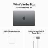13-inch MacBook Air with USB-C power adapter and cable on a white background