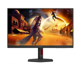 Gaming monitor displaying an action scene with a character and cityscape.