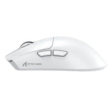 White gaming mouse with a brand logo on a white background