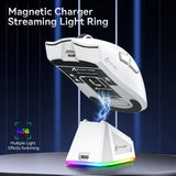 Magnetic charger streaming light ring with RGB lighting effects on a dark background