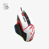 Gaming mouse with red and white design on a white background, featuring the Bloody brand logo.