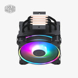 Cooler Master CPU cooler with RGB lighting on a white background