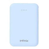 Light blue power bank with Infinix branding on a white background