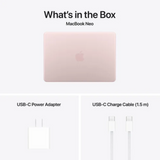 Product packaging for MacBook Neo with USB-C power adapter and charge cable on a white background