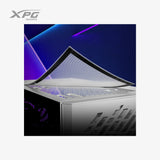 Close-up of a laptop with XPG branding on a dark background