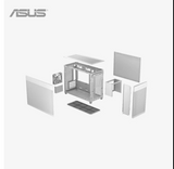 Assembled computer case with components on a white background, featuring the ASUS logo.