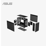 Assembled computer case with components on a white background, featuring the ASUS logo.