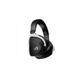 Black gaming headset with a logo on a white background