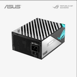 Asus ROG power supply unit with striped design on a white background