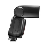 Black camera flash on a white background