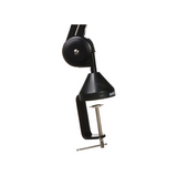 Black clamp with adjustable arm on a white background