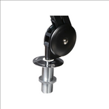 Black and silver caster wheel with a visible brand logo on a white background