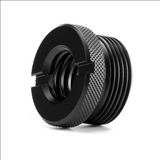 Black metal knurled screw on a white background