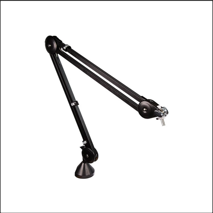 Black adjustable arm stand on a white background
