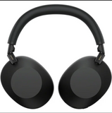Black headphones on a white background
