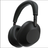 Black Sony headphones on a white background